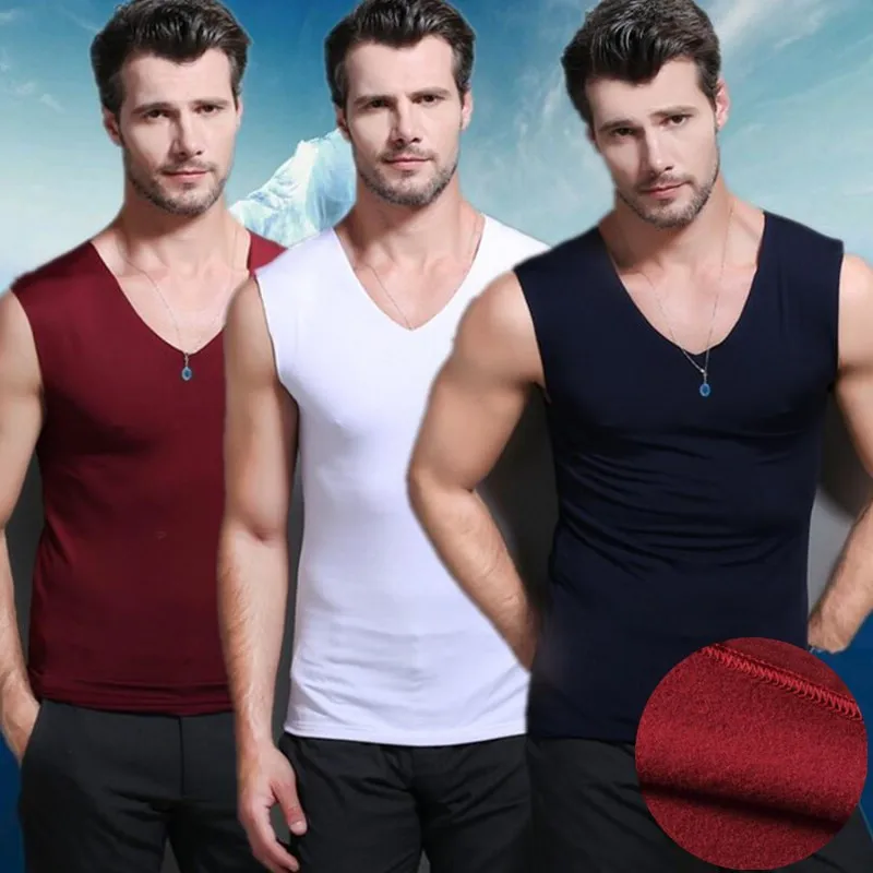 Мужское зимнее бархатное термобелье топы с V образным вырезом|underwear top|underwear
