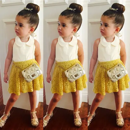 2016 г. Летняя популярная новая белая футболка без рукавов для маленьких девочек