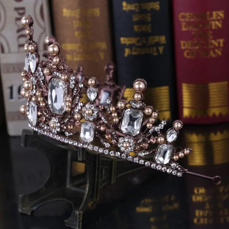 HIMSTORY Luxury Vintage Gun Black Tiara Crown Queen European Wedding Tiaras Bronze Large Crowns Cosplay Birthday Hair Jewelry | Украшения и