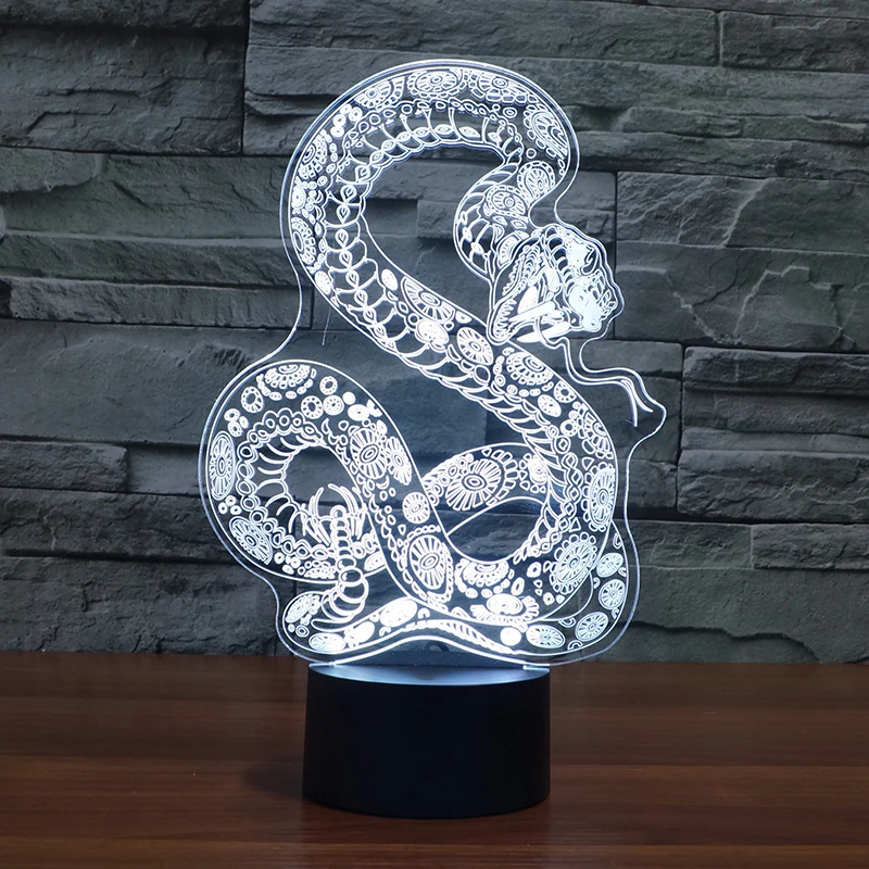 Креативная 3D лампа Boa constrictors LED USB Snake ночные светильники 7 видов цветов