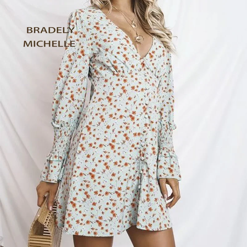 BRADELY MICHELLE vestidos verano 2018 женское Элегантное однобортное платье с v-образным вырезом и
