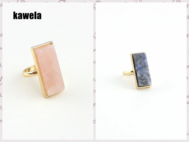 

Square Natural Pink Blue Stone Ring Marble New For Women Party