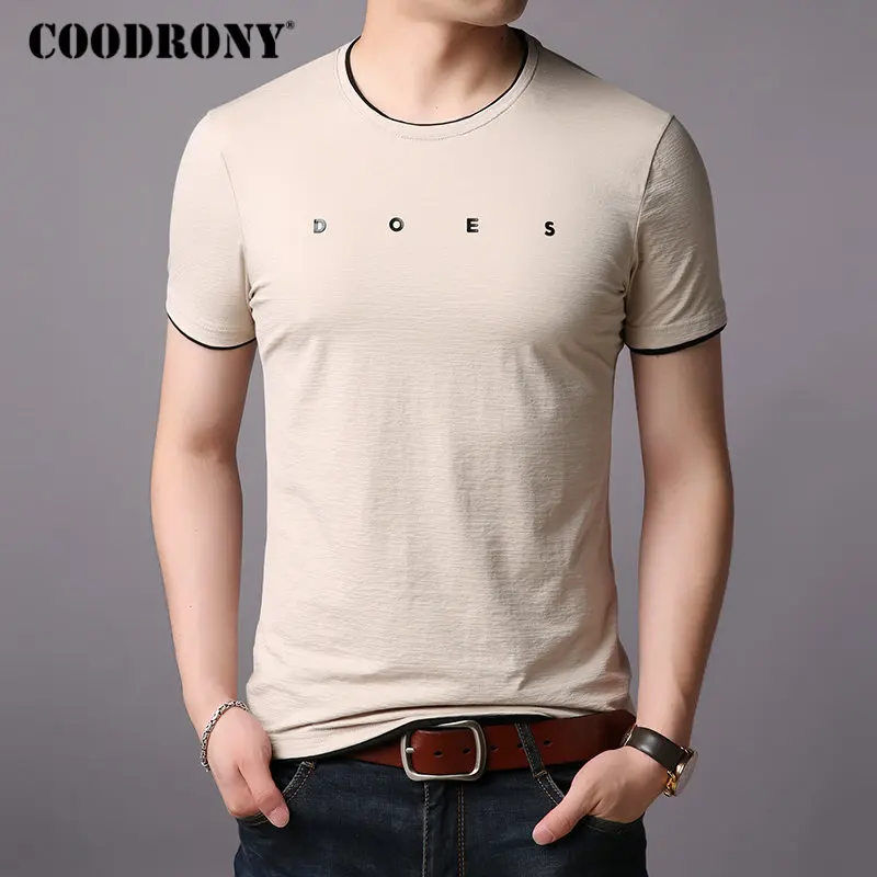 Бренд COODRONY, Мужская футболка с коротким рукавом, мужская летняя уличная одежда, повседневные мужские футболки с круглым вырезом, хлопковая Футболка Homme S95003 - Цвет: Хаки