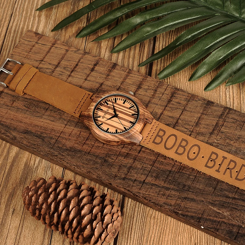 BOBO BIRD WO30 классические деревянные часы Зебра кварцевые часы с фирменным дизайном кожаные ремешки relojes mujer marca de lujo