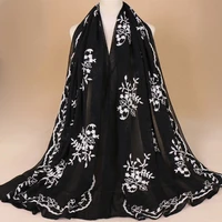 2021 women plain embroider floral viscose scarf brand printe shawls and wraps lady pashmina stoles muslim hijab foulards sjaal