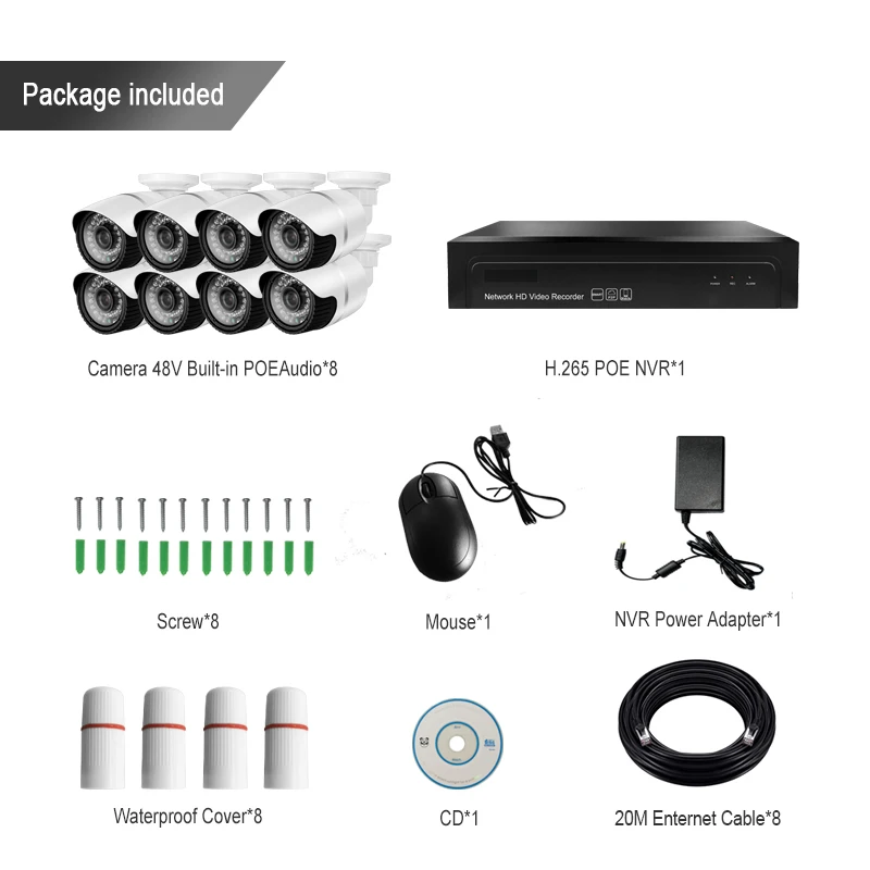 HJT 8CH H.265 5.0MP Cameras System POE NVR Surveillance Kit Security CCTV Set Outdoor IP Camera Indoor | Безопасность и защита