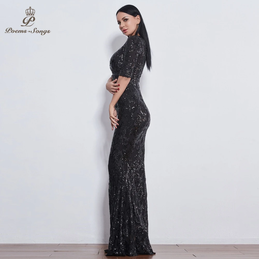 Стихи песни неровный узор блесток Половина рукава вечерние платья vestido de festa longo Платье для выпускного вечера vestidos элегантный