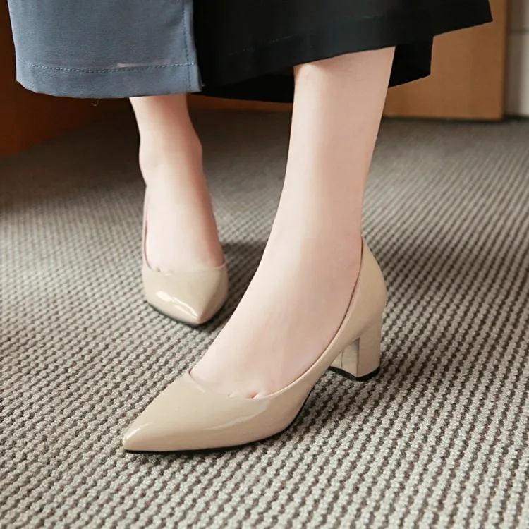 Hisdern лакированной PU искусственной кожи 2,5/6/8,5 см Женская обувь Для женщин женские туфли-лодочки офисные туфли с острым носком слипоны весенние туфли-лодочки на высоком каблуке; большие размеры 42 43, желтого цвета