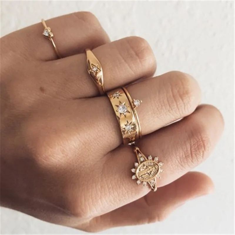 Женские винтажные богемные кольца Baloki золотистый гравированный набор колец God