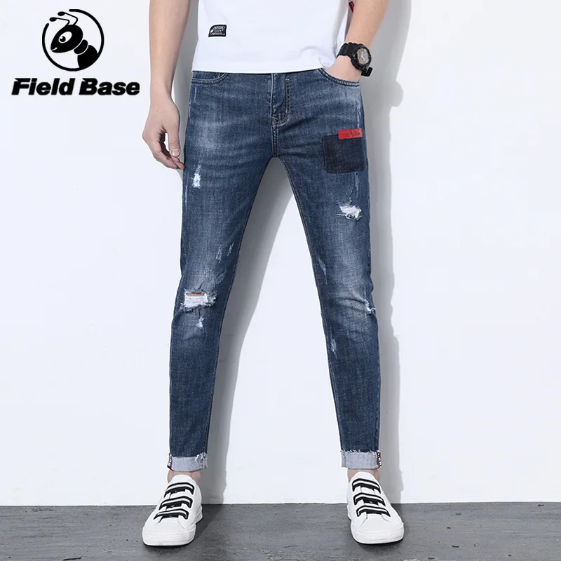 Поле База Марка BlueJeans Для мужчин высокое качество Slim Fit дизайнер Denim Джинсы