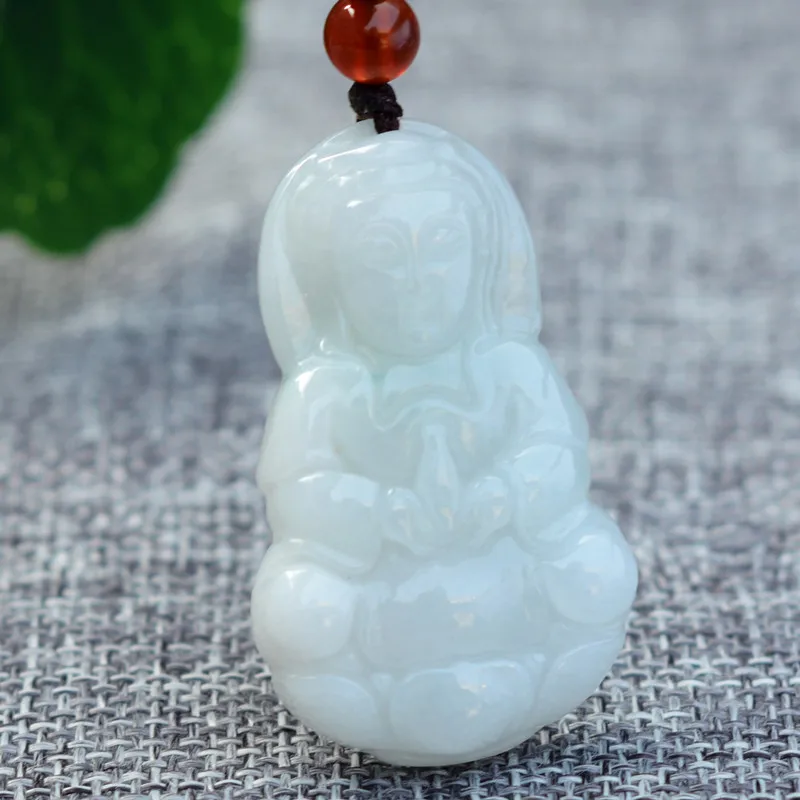 Drop Shipping A Grade Natural Jadeite Pendant Necklace Carved Chinese GUANYIN Gift for Women Men's Jades fashion Jewelry | Украшения и