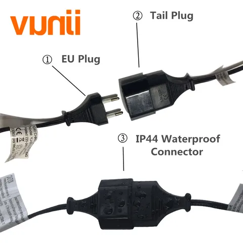 VUNJI удлинитель гирлянды G40 3м черный