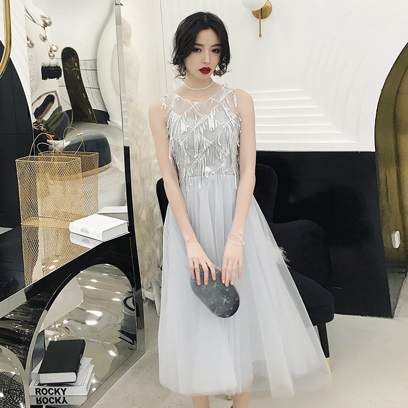 Женское вечернее платье с круглым вырезом wei yin 2019 элегантное фатиновое