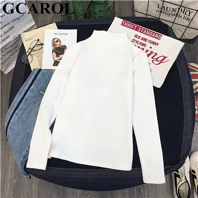 White GCAROL, женская рубашка со стоячим воротником, яркая, стрейчевая, базовая, Верхняя Нижняя рубашка, одежда для осени и зимы, плотный флис, топы, пуловер - Цвет: White