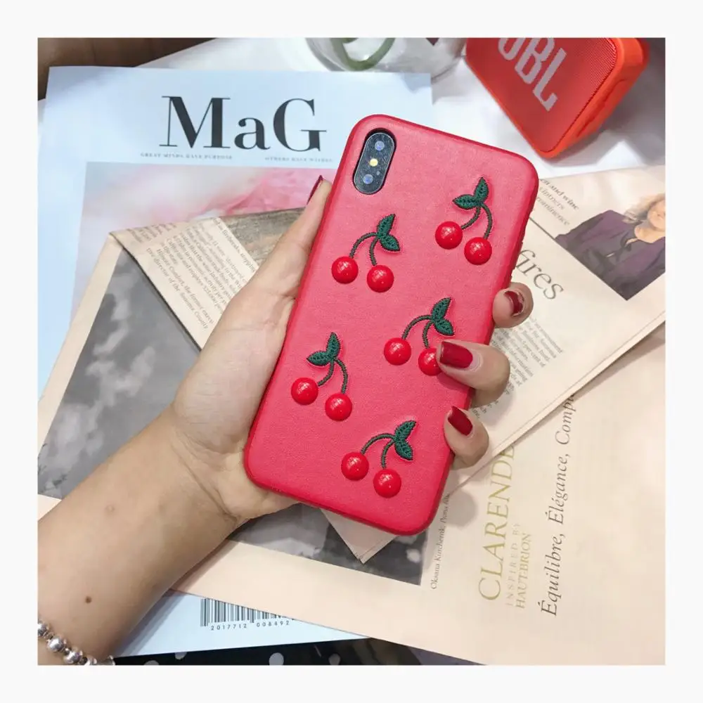 VNSTRIP INS Горячая 3D вышивка прекрасные фрукты вишня телефон чехол для iPhone 78 Plus X