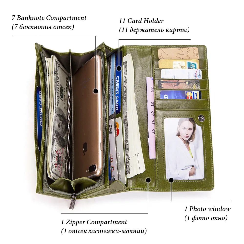 Женский кошелек GZCZ из натуральной кожи на молнии с технологией RFID|Женские