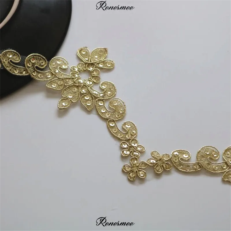2 ярда золотые блестки кружева цветок аппликация края ручной работы diy Материал