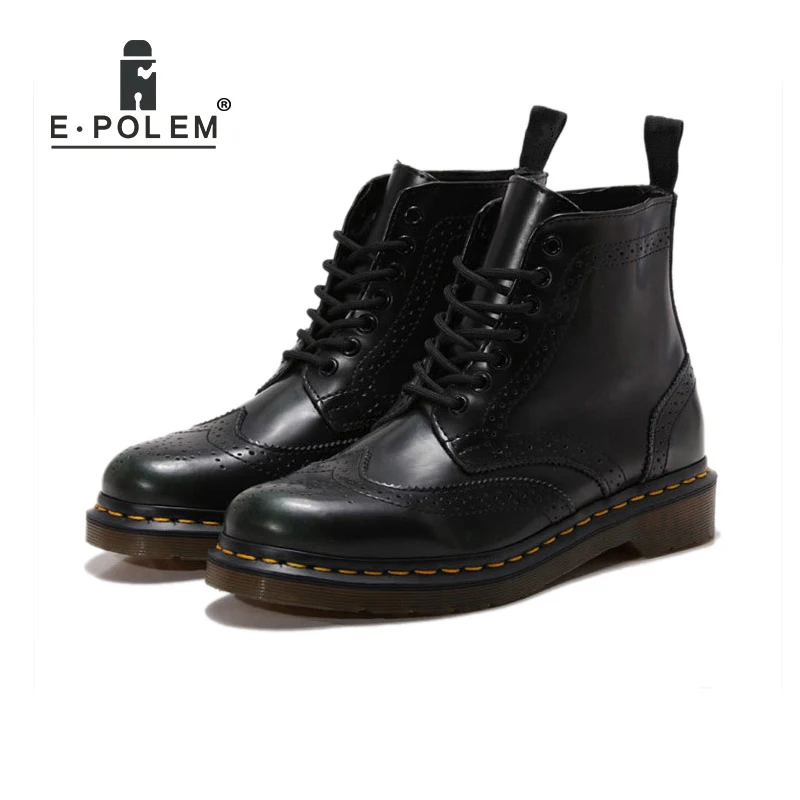 

2018 Fashion Women Bullock shoes Boots Black Genuine Leather Ankle Boot Retro Carved Lace Up Short Booties
