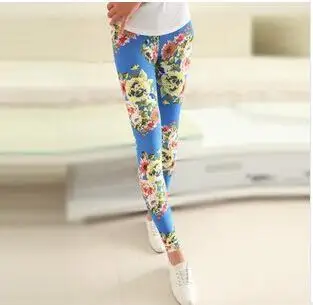 S157 peony Blue CHSDCSI Новые повседневные женские брюки прекрасные женские Мультяшные животные Мультяшные красивые леггинсы с принтом головы - Цвет: S157 peony Blue