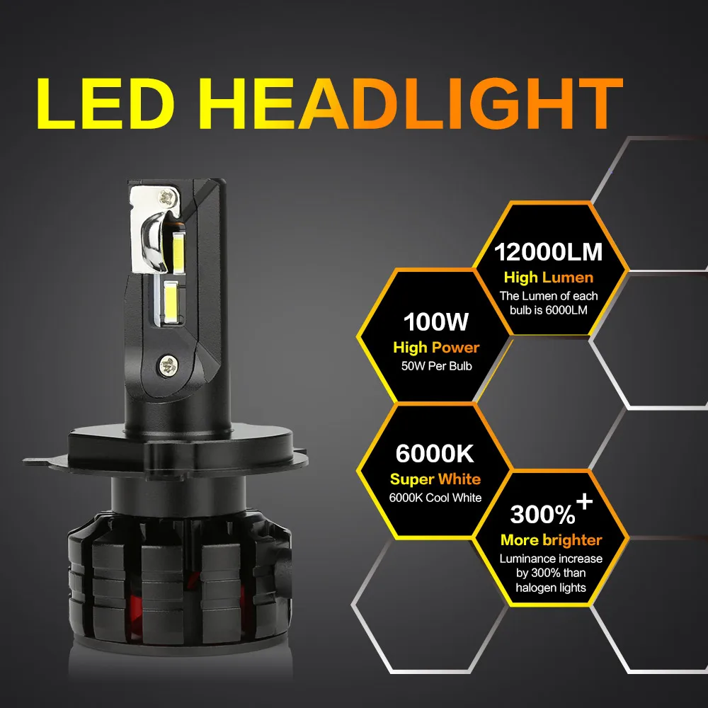 Zdatt H7 светодиодный фары H4 H1 H11 H8 H9 9005 9006 Автомобильные лампы 12000LM 100W 6000K 12V 24V авто HB3