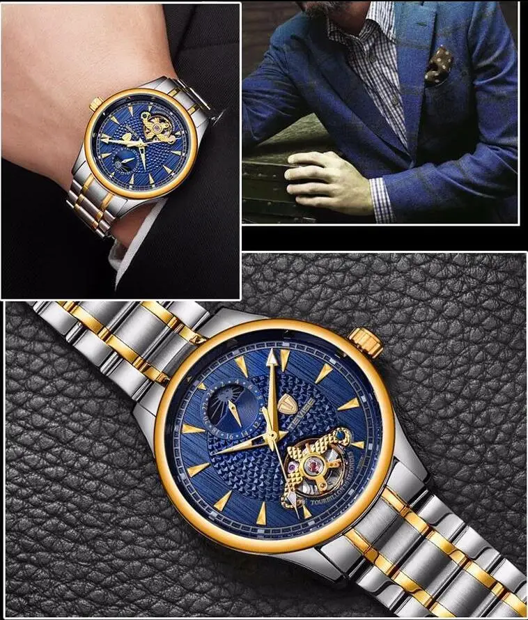 Tevise automatico self-ветер Для мужчин стимпанк Tourbillon механические часы Скелет Бизнес