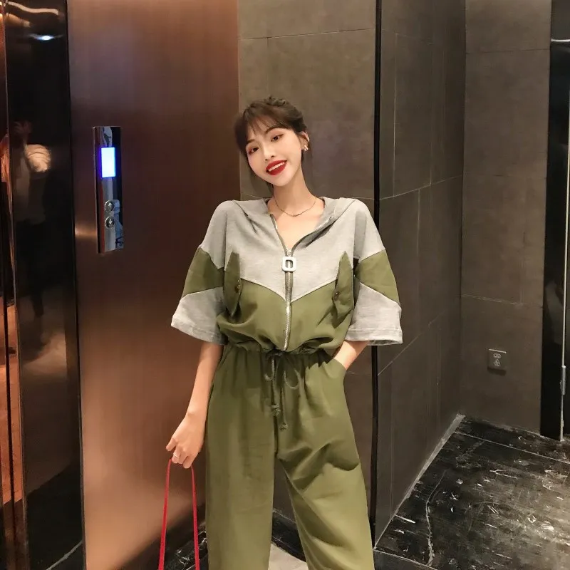 Контрастные цвета цельные комбинезоны летние женские Свободные Комбинезоны на