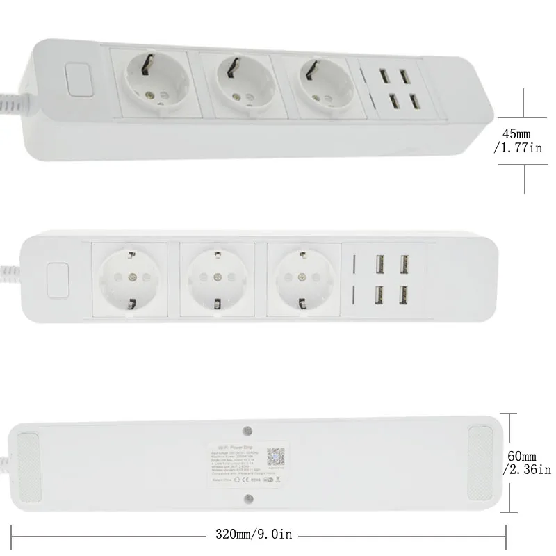 Умный выключатель с Wi-Fi удлинитель европейской вилкой 3AC + 4 USB-портами защитой от