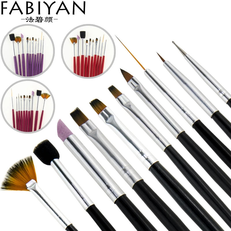 

10pcs/set Nail Art Brush Painting Dotting Pen Quartz Cuticle Remover Liner Fan Flat Oblique Gradient Tools UV Gel Design