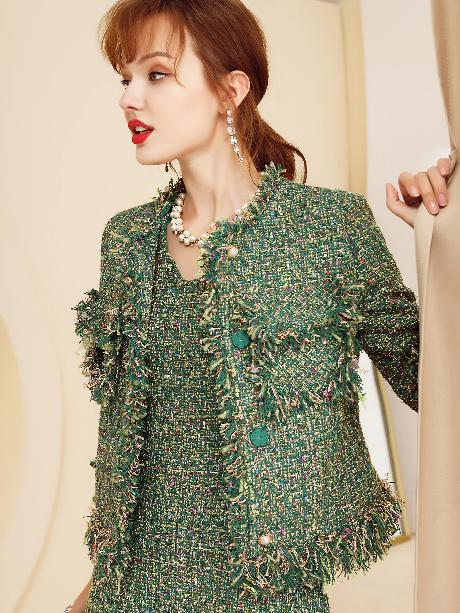 Женский твидовый костюм из двух предметов пиджак + платье весна-осень 2019 | Женская