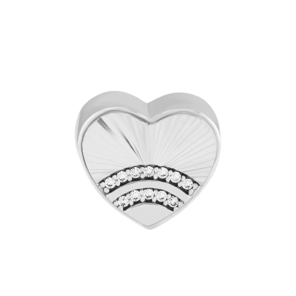 

100% 925 Sterling Silver Clear CZ Fan Of Love Heart Charms Fits Original Bracelets DIY Beads for Jewelry Making Berloques