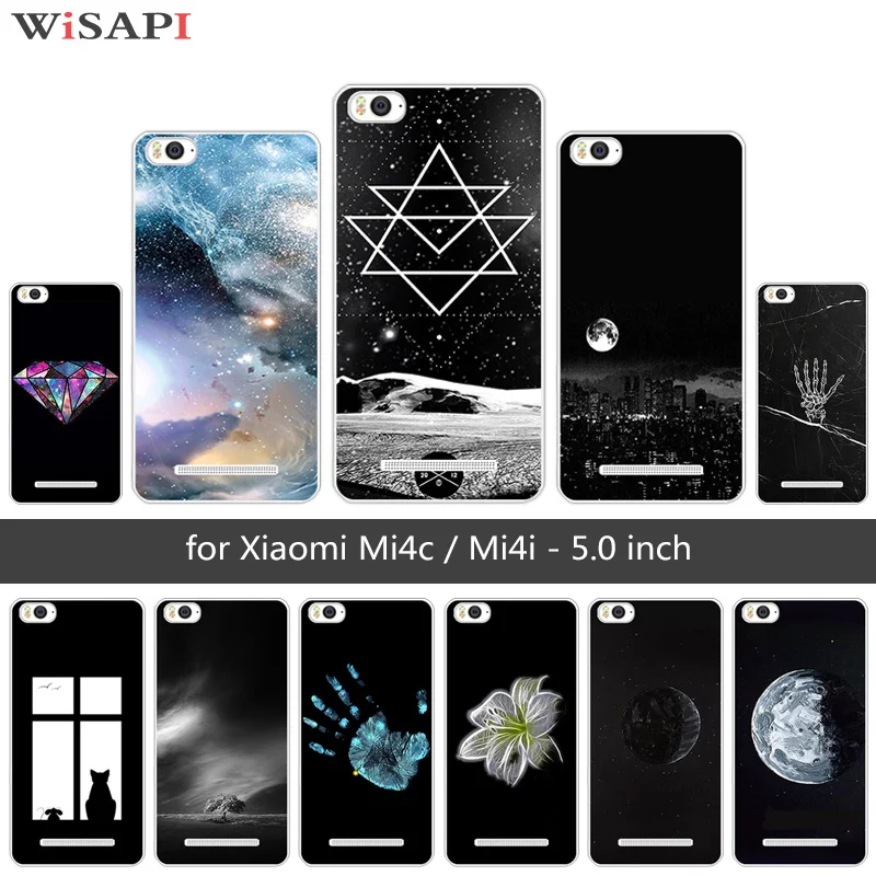 TPU Case For Xiaomi Mi4c Mi 4c Soft Silicone Gel Transparent Phone Cases Black Matte Moon Back Cover for 4i Mi4i |