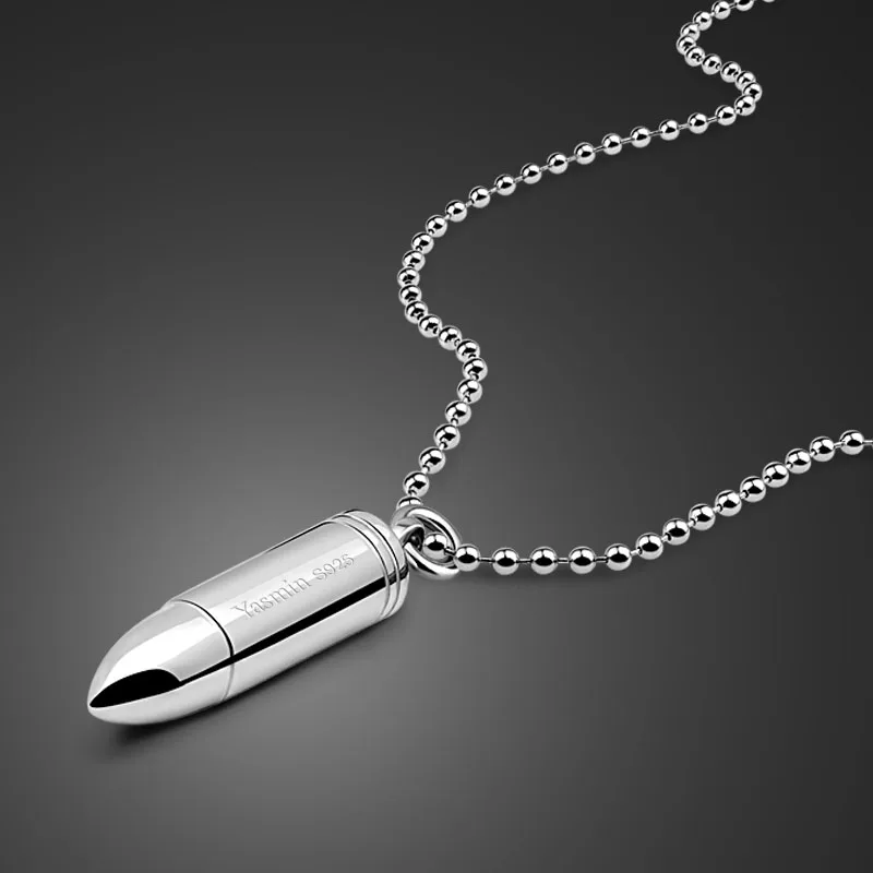 Жесткие мужские серебряные ювелирные изделия из стерлингового серебра 925 пробы пуля Подвеска для мужчин Твердое Серебро Мужская Цепочка Из Бисера подарок на день рождения bijoux - Metal Color: Bead chain  61cm