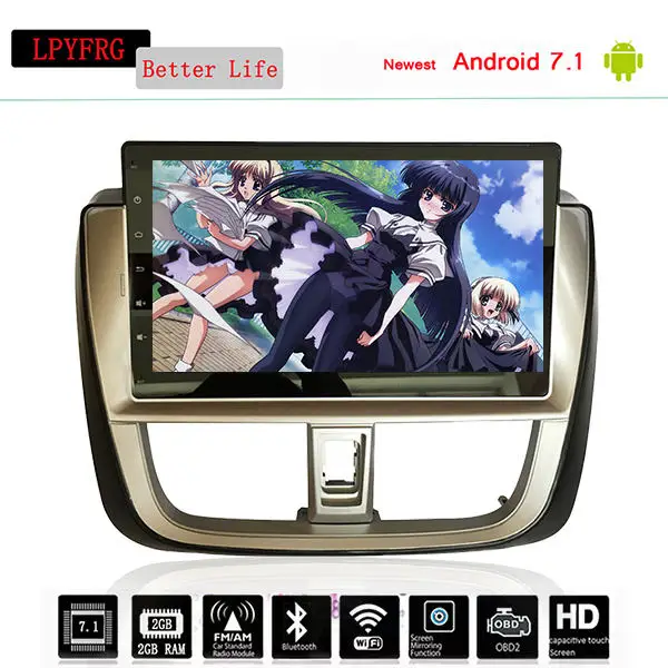 Новый 10 1 Inhc Android 7 автомобильный dvd плеер для Toyota Yaris sedan/vios 2016 2017 навигационное