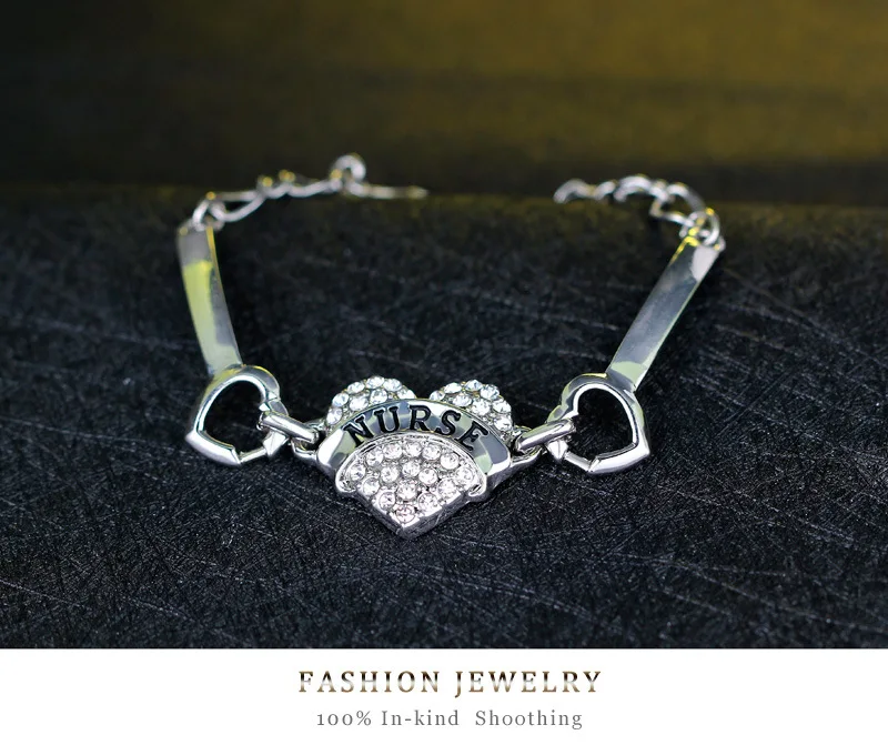DIY медсестры браслеты с буквами Женские Серебряный горный хрусталь сердце