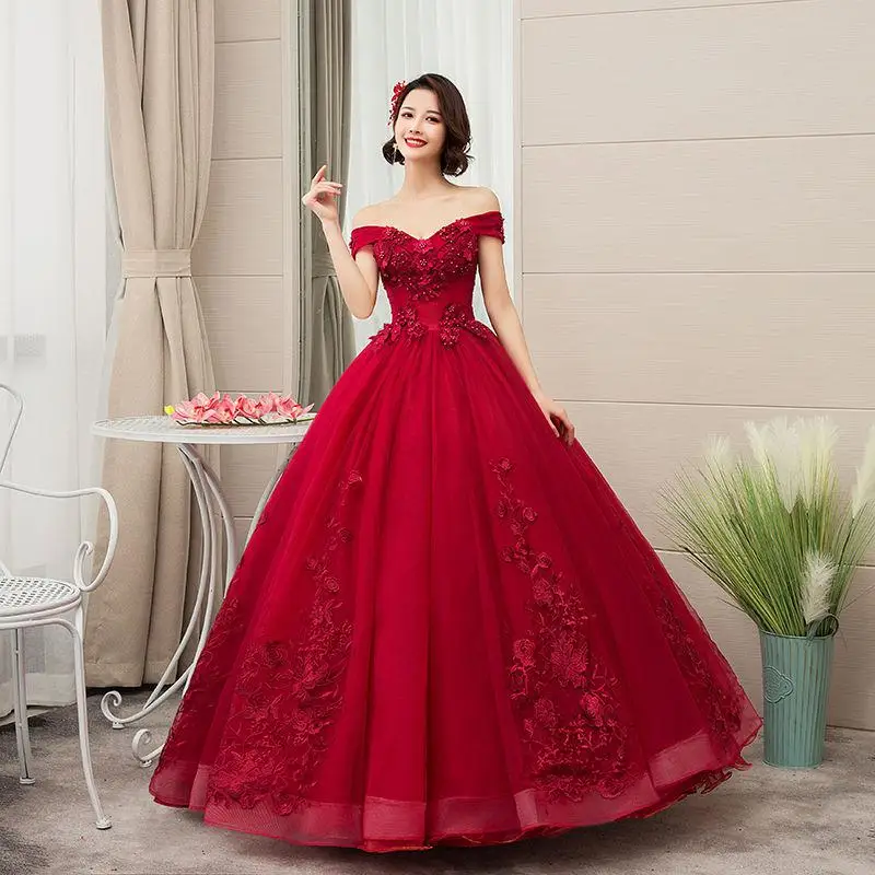 Mrs Win, винтажное бальное платье, 4 цвета, кружевное, с вышивкой, Vestidos De 15 Anos, роскошное, для вечеринки, выпускного, Vestido Debutante F - Цвет: wine red