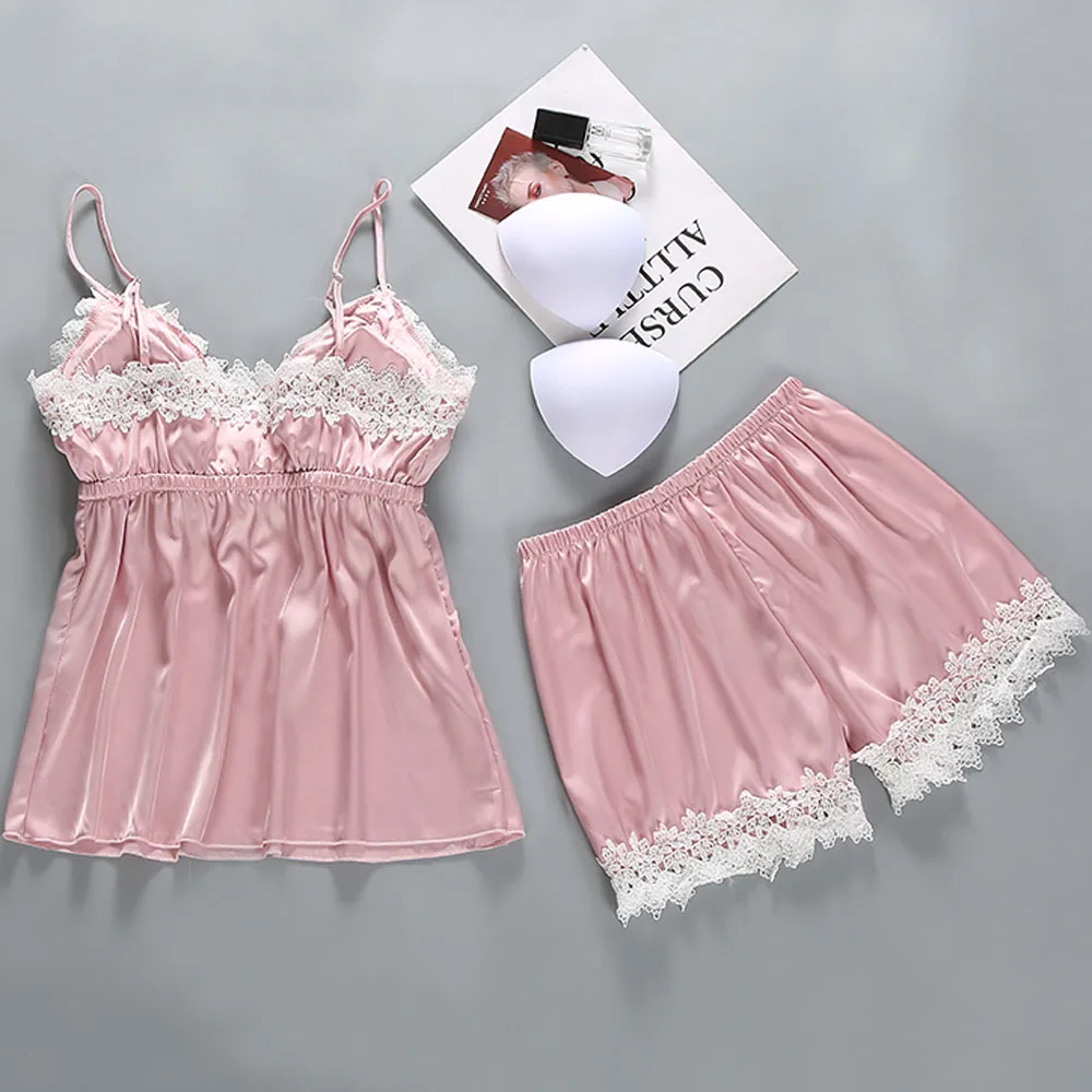 2019 Женская Сексуальная кружевная шелковая атласная пижама пижамный комплект для