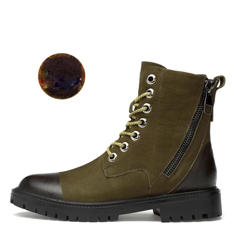 khaki add plush Зимние мужские ботинки; Повседневная обувь в стиле милитари; мужские ботинки из натуральной кожи; Рабочая обувь; зимние военные ботинки для мужчин - Цвет: khaki add plush