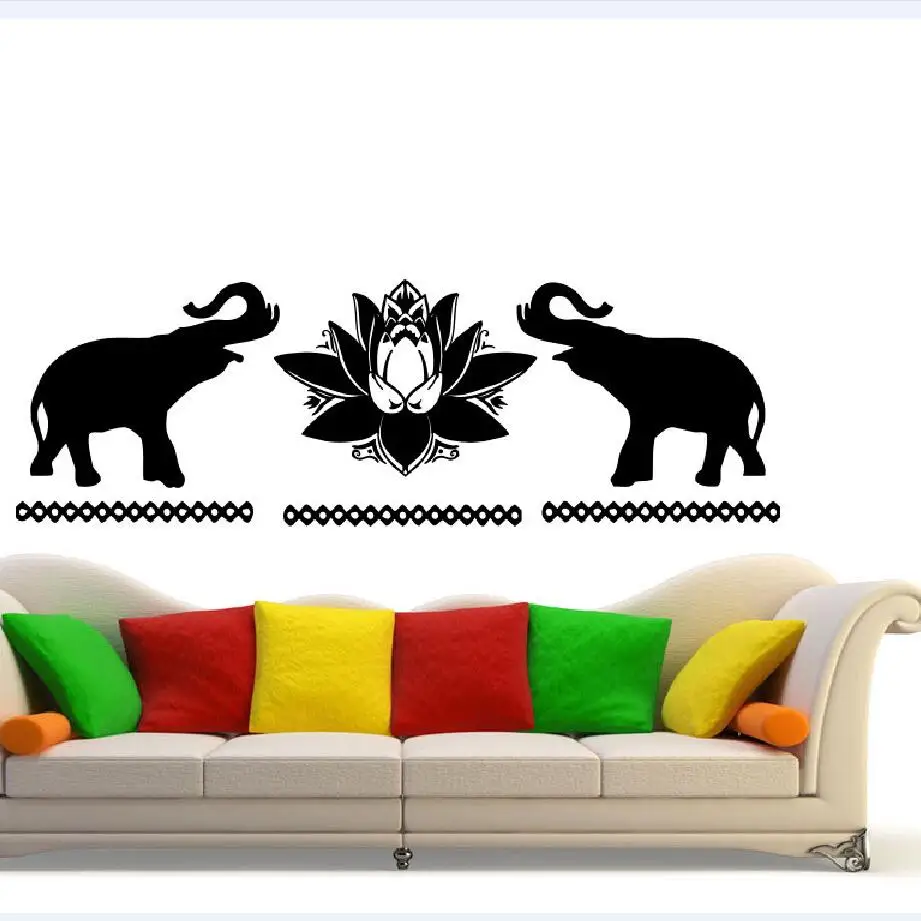 Decals Lotus Flower Vinyl Sticker Art Home Decor Mural Mandala Ornament Indian Elephant Pattern Yoga Namaste Wall Decal W-72 | Дом и сад