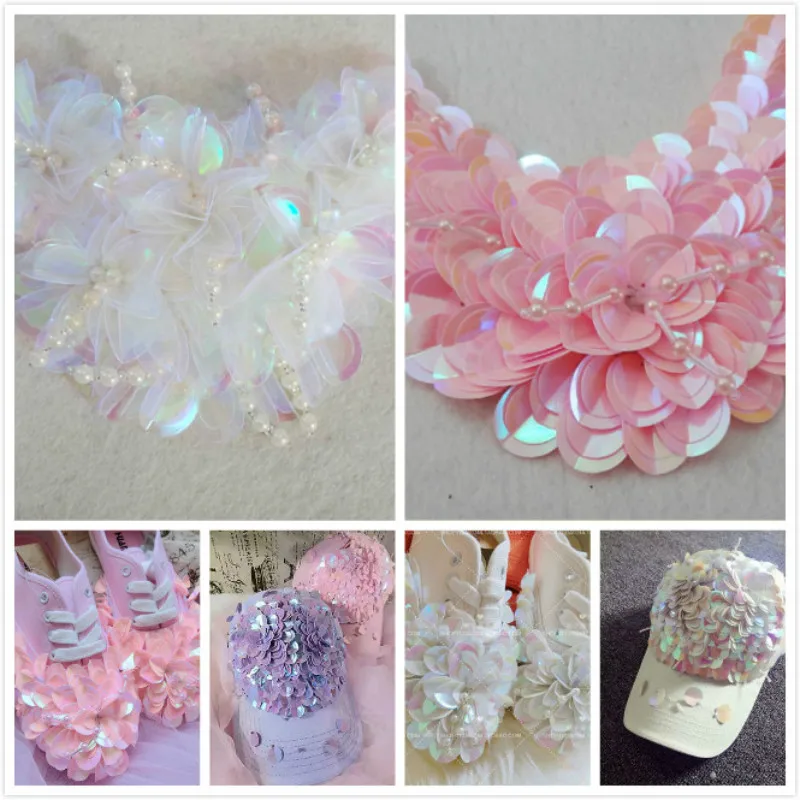 2 шт. 3D Кружевная аппликация ручной работы с бусинами блестками цветами шляпой