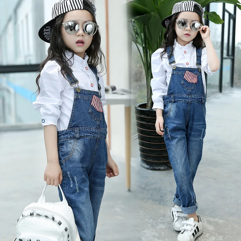 2018 флаг со вставками для девочек джинсовые комбинезоны детская одежда