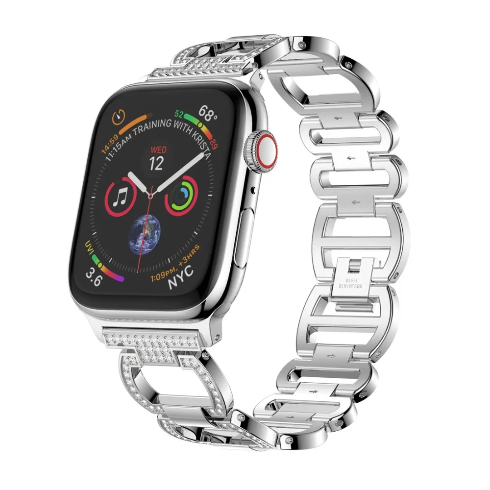 Браслет из нержавеющей стали для Apple Watch Band 44 мм 40 42 38 металлический бриллиантовый