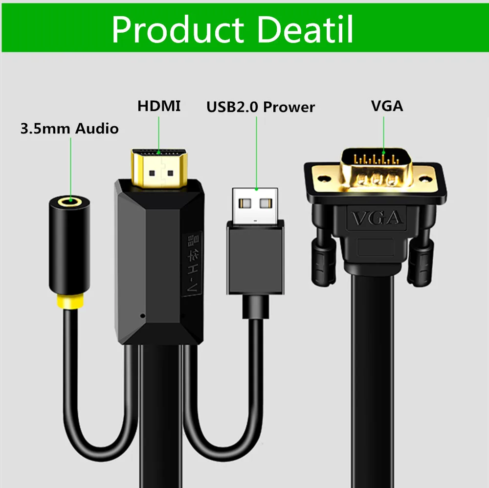 1 м-3 м HDMI в VGA адаптер Аналоговое видео с аудио и USB кабелем 1080P конвертер Поддержка