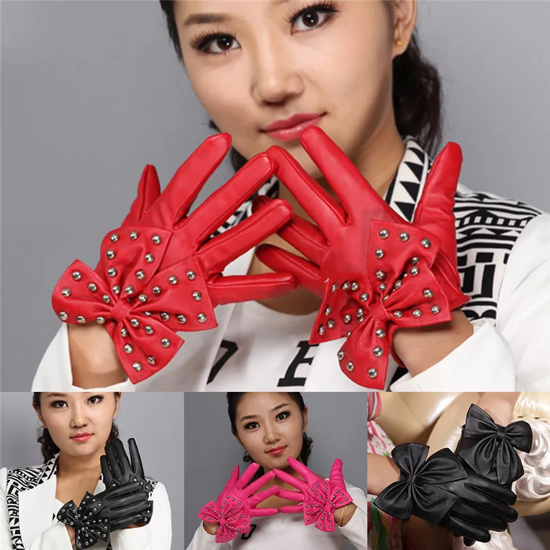 Для женщин леди Заклёпки бабочка варежки Прихватки для мангала кожа теплая зима