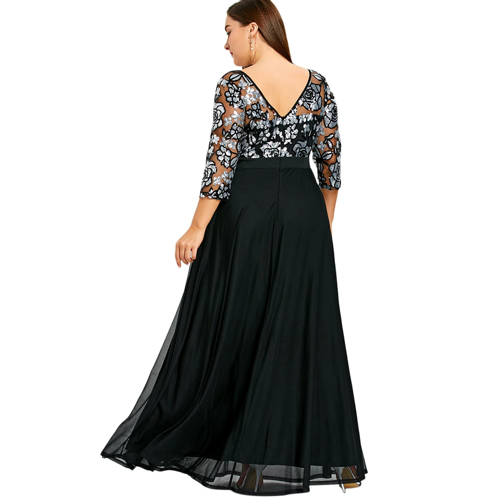 2018 новый плюс Размеры 5xl Sequined Floral Maxi Пром Для женщин праздничное длинное платье
