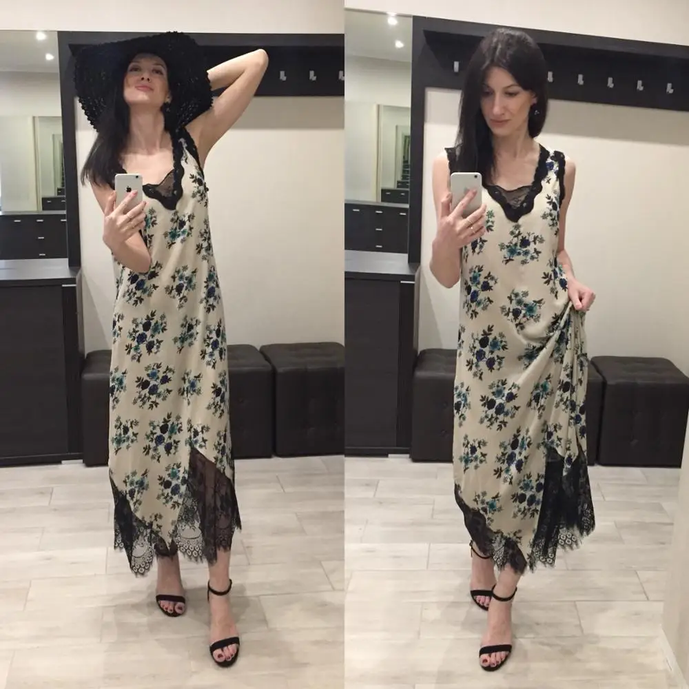 Кружевное женское платье 2018 летнее лоскутное кружевное цветочное без рукавов