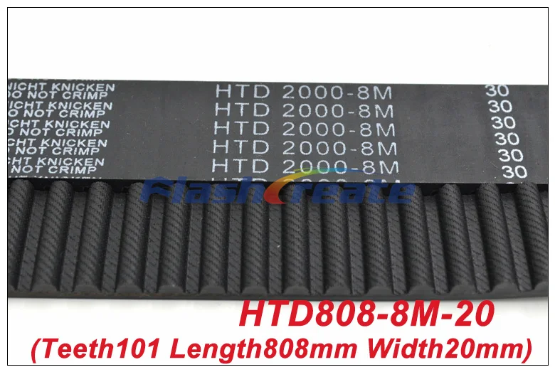

2pcs HTD8M Belt 808 8M 20 Teeth=101 Length=808mm Width=20mm 8M Timing Belt Rubber Closed-Loop Belt 808-8M S8M Timing Pulley