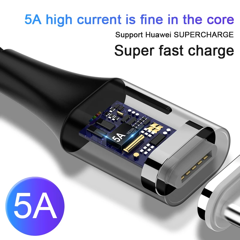 Магнитный кабель типа C Micro USB для быстрой зарядки Huawei P20 P30 Samsung S8 S9 5A быстрое