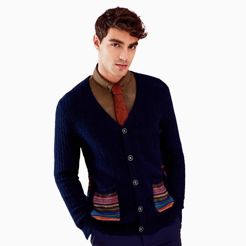

ZHILI Men's V-Neck National Style Cardigan Cashmere Sweater