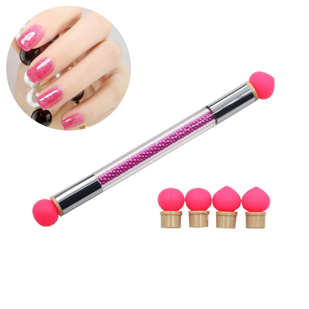 Сверкающая кисть для пудры градиентная ручка + 4 губки дизайна ногтей