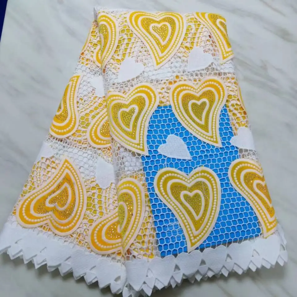 5Yards/pc Fashionable white african milk silk lace and royal blue french velvet fabric with rhinestone for dress BM21-1 | Дом и сад